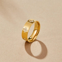 Gold Crystal Clover Band Ring - Beautiful Earth Boutique