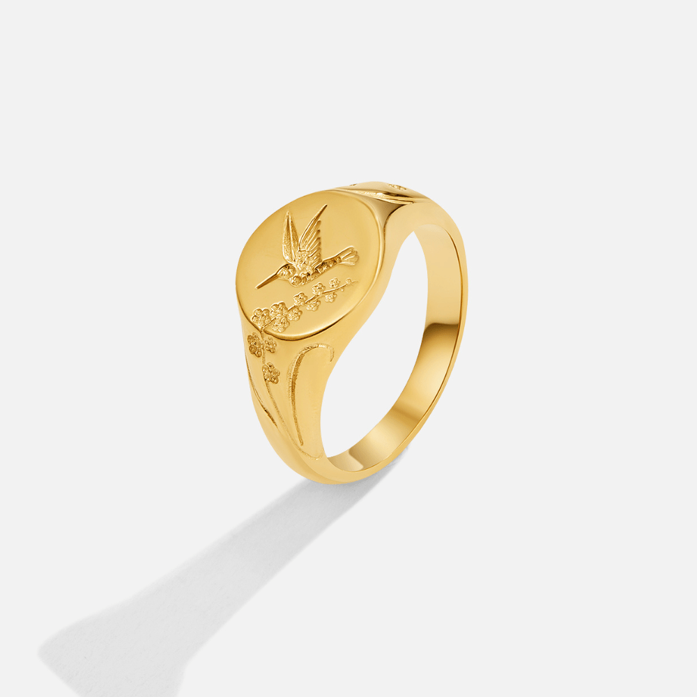 Golden Hummingbird Signet Ring - Beautiful Earth Boutique