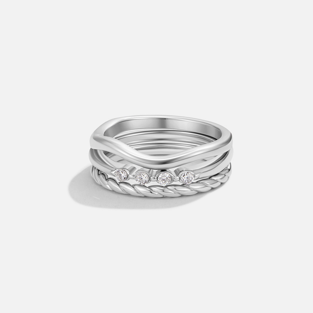 Lia Crystal & Silver Stack Ring