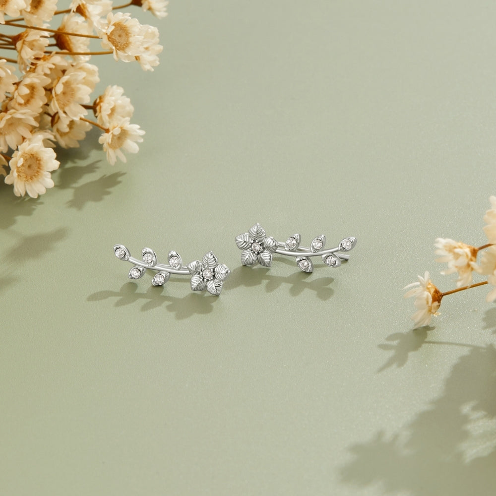 Silver Crystal Vine Earrings
