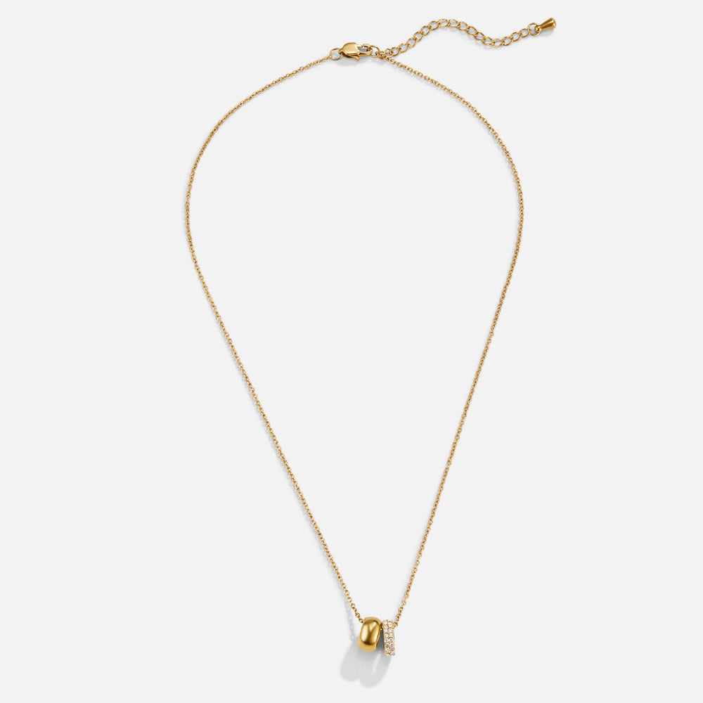 Twin Gold & Crystal Ring Pendant Necklace