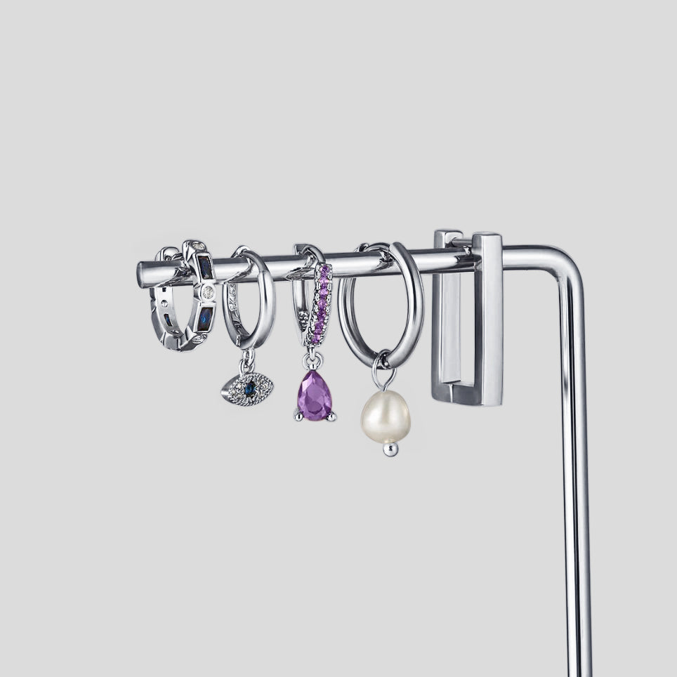 Silver Blue Evil Eye Drop Earrings