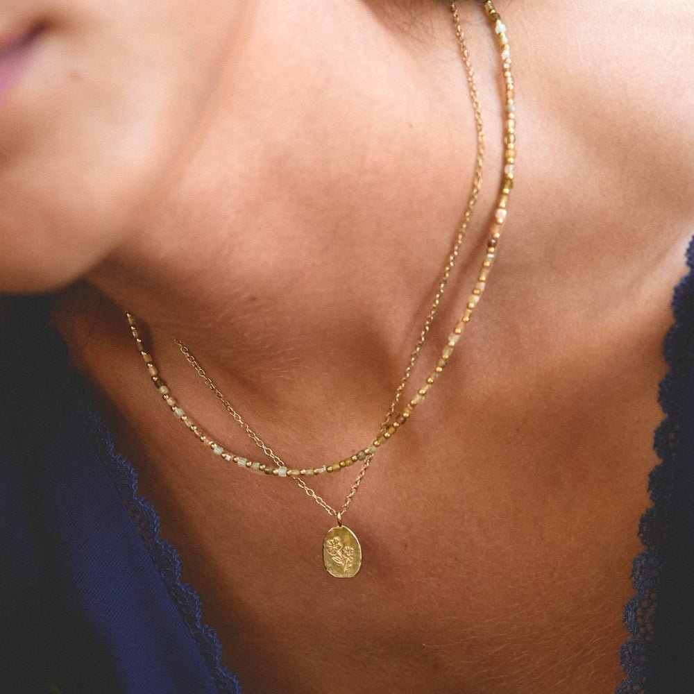 Engraved Wildflower Gold Necklace - Beautiful Earth Boutique