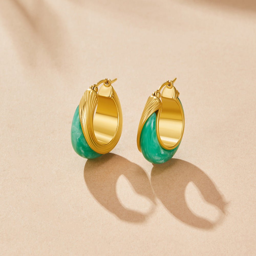 Golden Emerald Hoop Earrings - Beautiful Earth Boutique