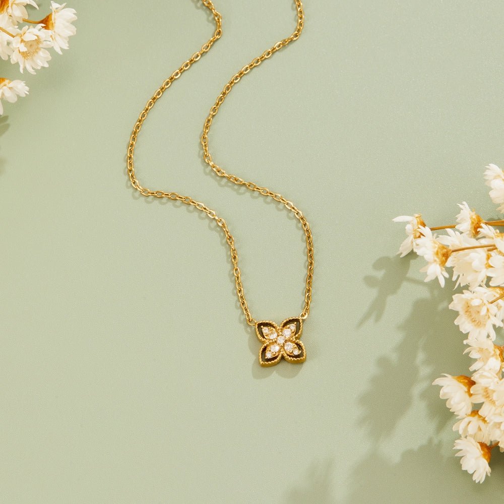 Golden Four Leaf Crystal Necklace - Beautiful Earth Boutique