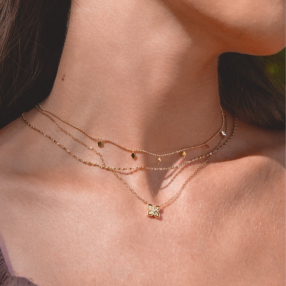 Golden Four Leaf Crystal Necklace - Beautiful Earth Boutique