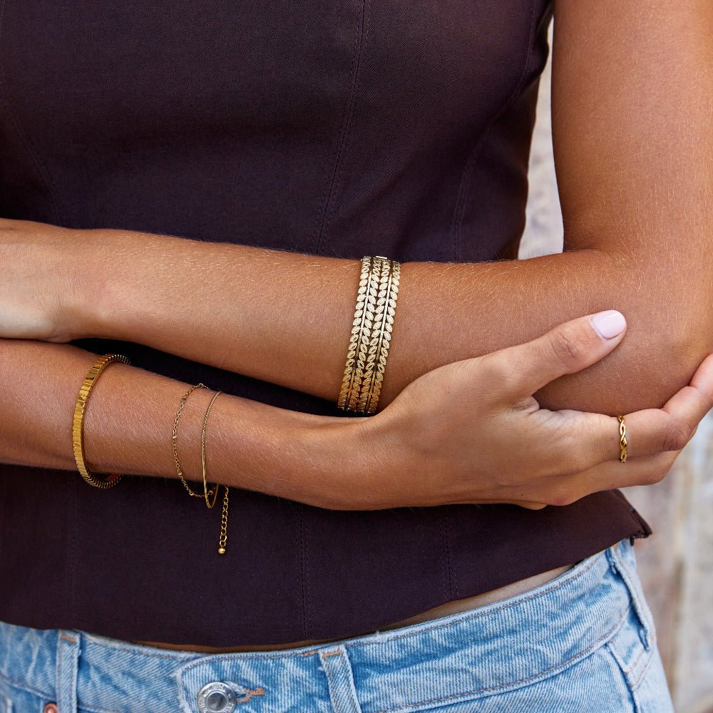 Layered Gold Leaf Bangle - Beautiful Earth Boutique