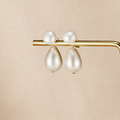Pearl Duo Drop Earrings, pair of earrings with round pearl studs and teardrop pearls hanging