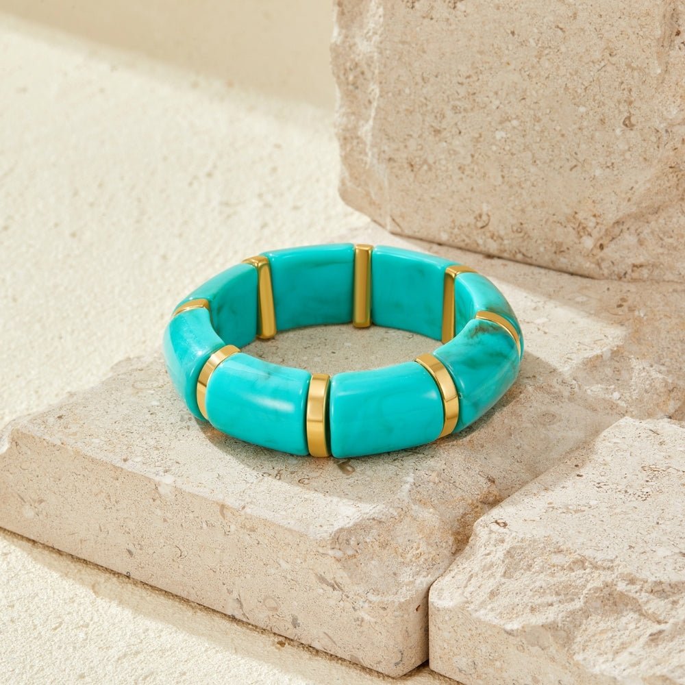 Priya Elastic Gold & Teal Bracelet - Beautiful Earth Boutique