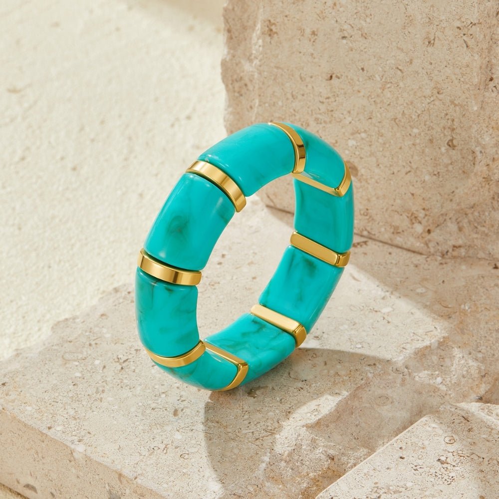 Priya Elastic Gold & Teal Bracelet - Beautiful Earth Boutique
