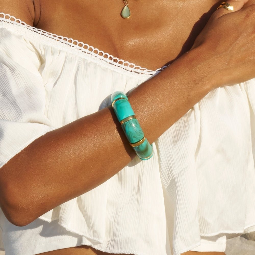 Priya Elastic Gold & Teal Bracelet - Beautiful Earth Boutique