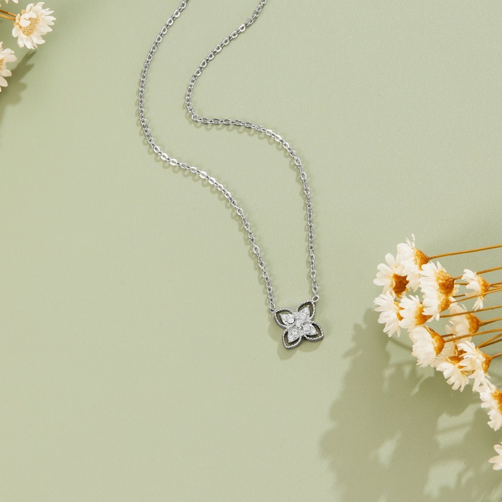 Silver Four Leaf Crystal Necklace - Beautiful Earth Boutique