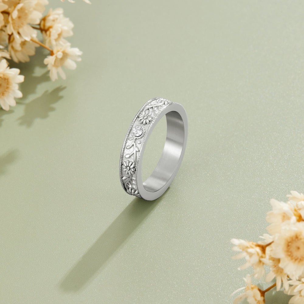 Silver Sculpted Flower Band Ring - Beautiful Earth Boutique
