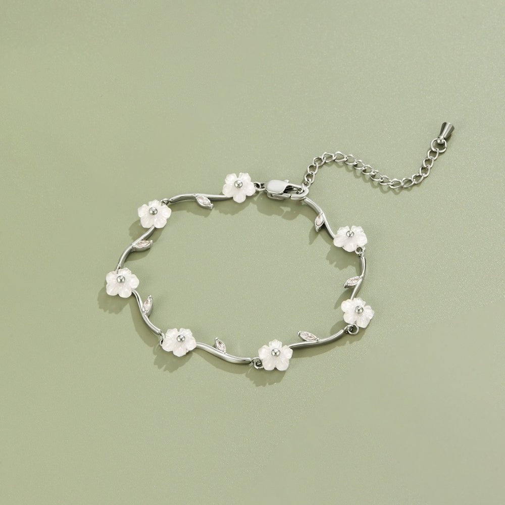 Silver White Pearl Blossom Bracelet - Beautiful Earth Boutique